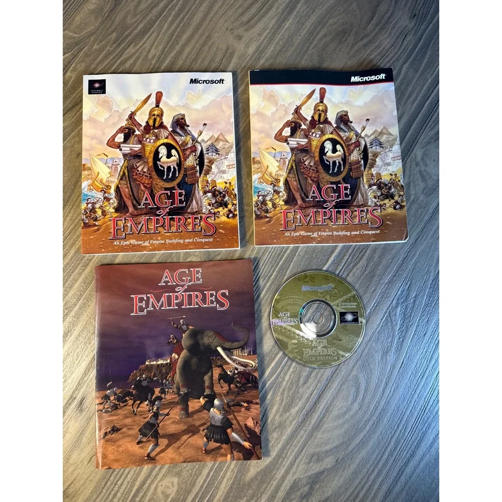 Vintage Age of Empires Gold Edition PC Microsoft RTS Gaming Bundle Works